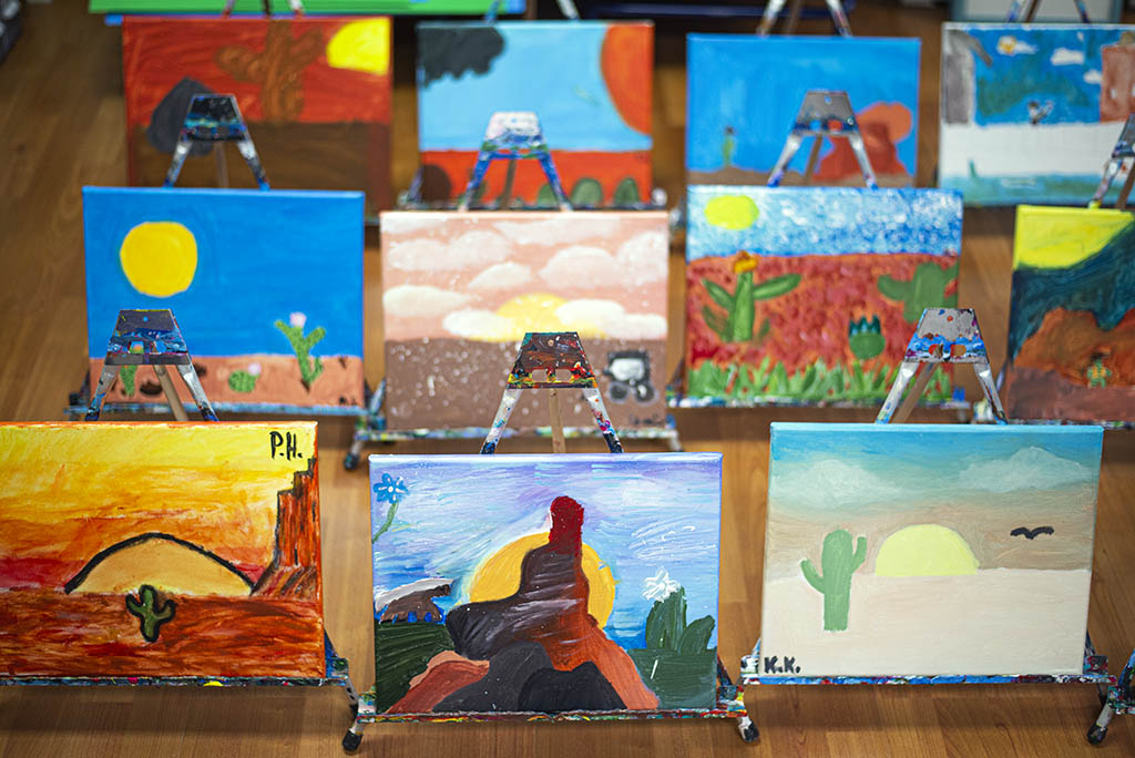 At the art studio. Art birthday party for teens.